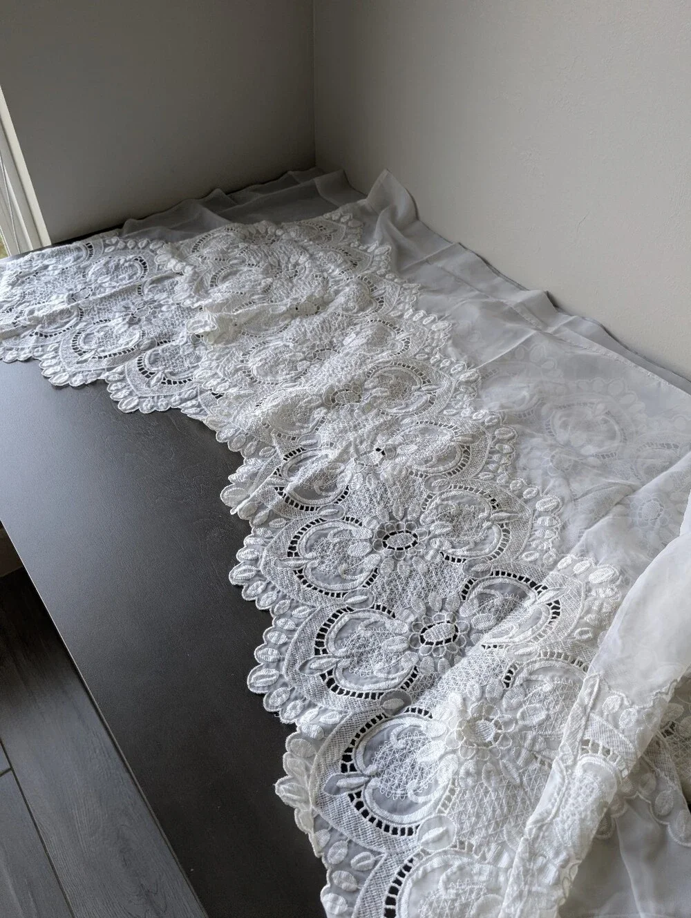Cream Off White Boho Romantic Lace Mesh Sheer Panels Intricate Floral Pattern